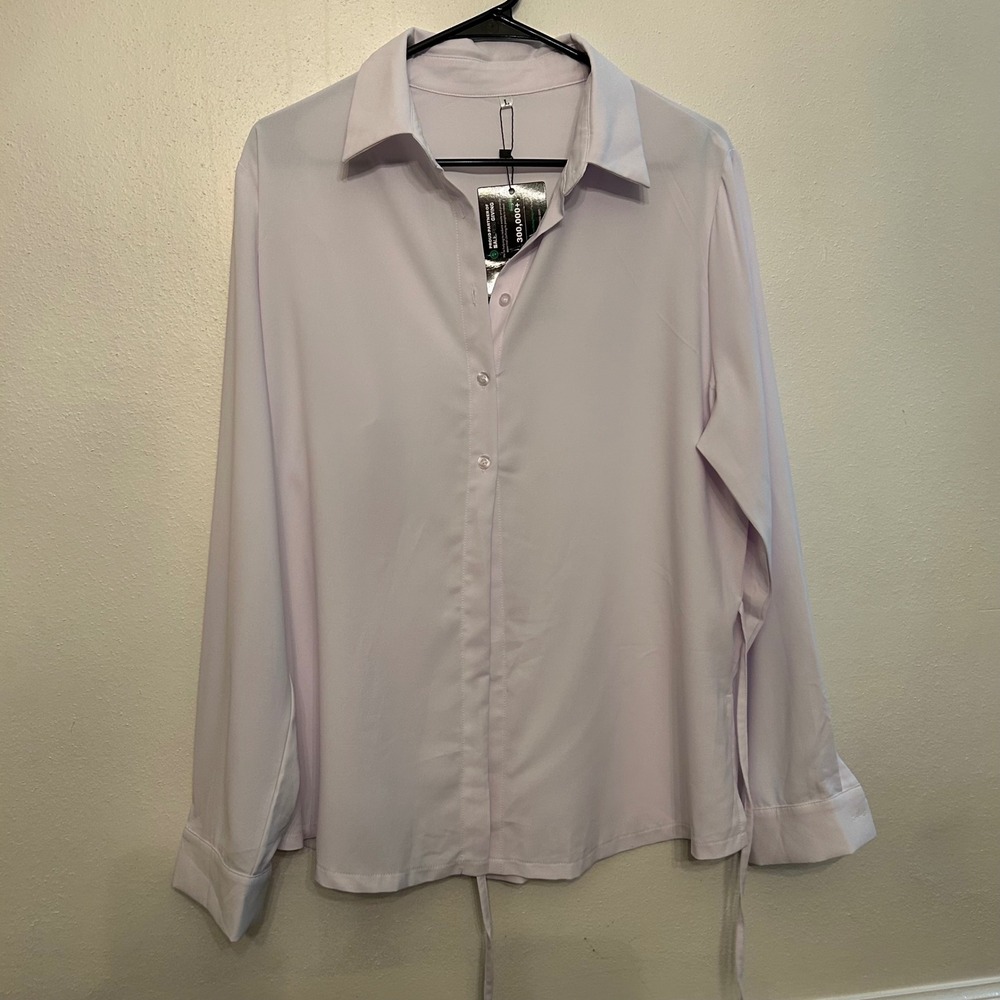 Unbranded Button Down Shirt Womens L Lavender White New Side Tie Officecore Chic